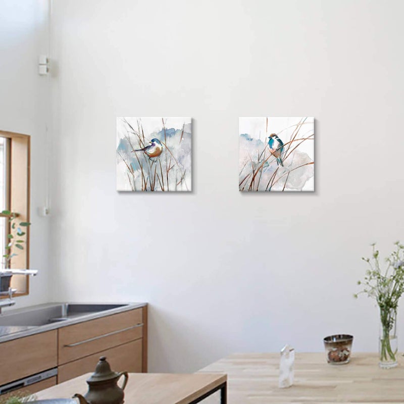Hardy Gallery Abstract Bird Picture Wall Art: Animal Birds on Reed Artwork Painting on Canvas for Living Room (16â€ x 16â€ x 2 Panels) - Image 3